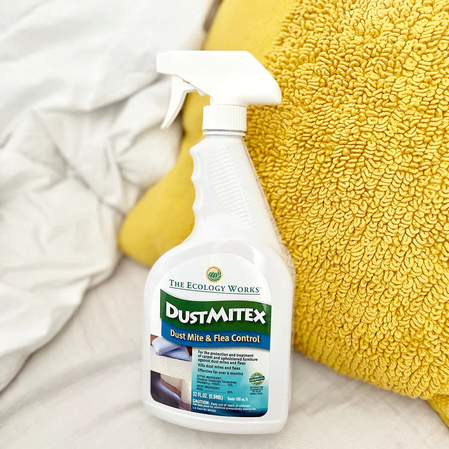 DustmiteX Solution Dust Mite Killer  + Flea Killer for Allergies and Asthma. Treats the Source, not the Dust Mite Waste Only.  Use on Mattresses and Anywhere in the Home. Made in USA.